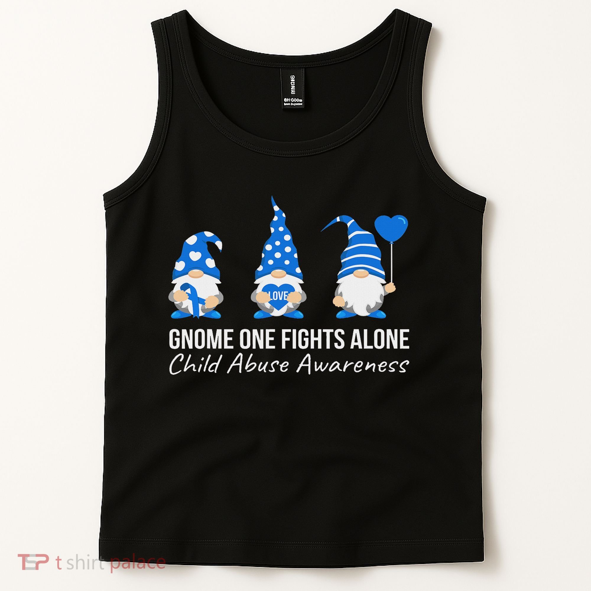 Gnome One Fights Alone Child Abuse Awareness Blue Ribbon Tank Top