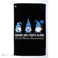 Gnome One Fights Alone Child Abuse Awareness Blue Ribbon Golf Towel thumb 0