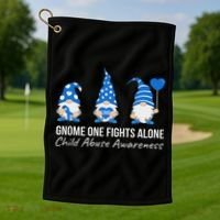 Gnome One Fights Alone Child Abuse Awareness Blue Ribbon Golf Towel thumb 1