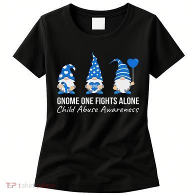 Gnome One Fights Alone Child Abuse Awareness Blue Ribbon Women's T-Shirt