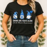 Gnome One Fights Alone Child Abuse Awareness Blue Ribbon Women's T-Shirt thumb 2