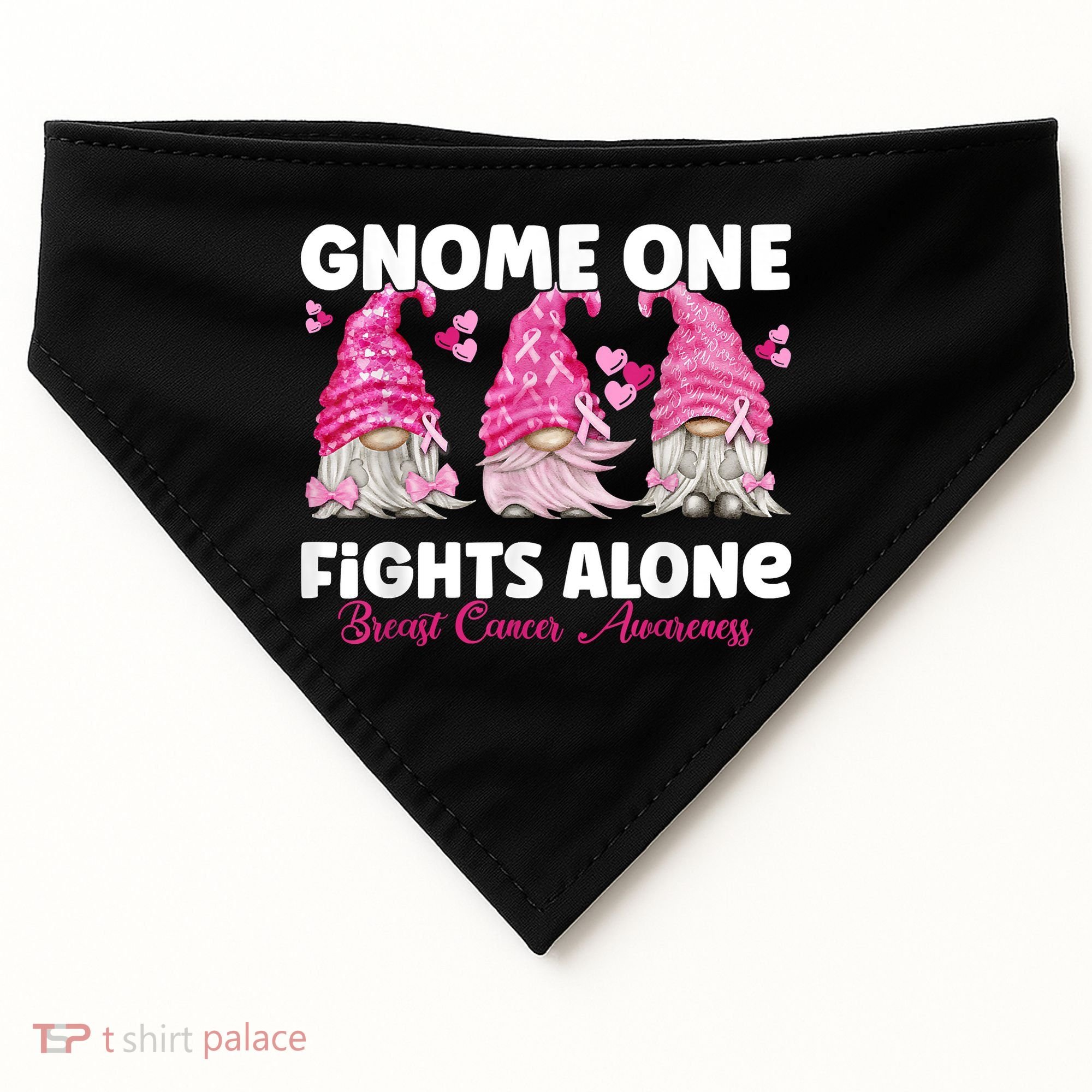 Gnome One Fights Alone Pink Breast Cancer Awareness USA-Made Doggie Bandana