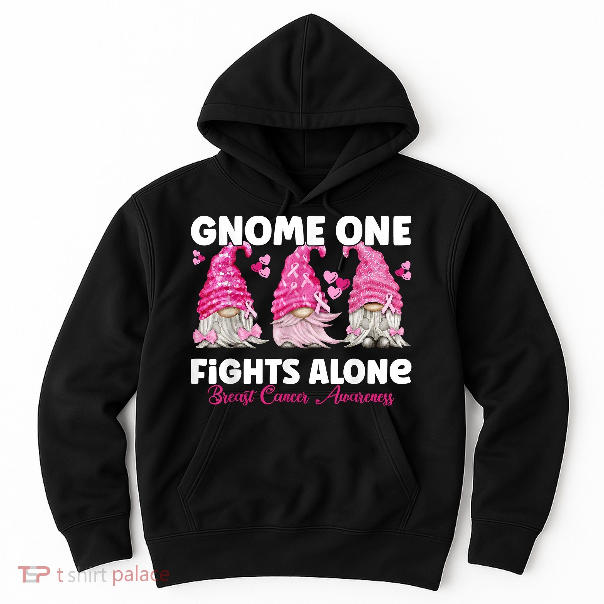 Gnome One Fights Alone Pink Breast Cancer Awareness Hoodie