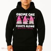 Gnome One Fights Alone Pink Breast Cancer Awareness Hoodie thumb 2