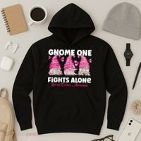 Gnome One Fights Alone Pink Breast Cancer Awareness Hoodie thumb 3