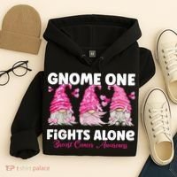 Gnome One Fights Alone Pink Breast Cancer Awareness Hoodie thumb 4