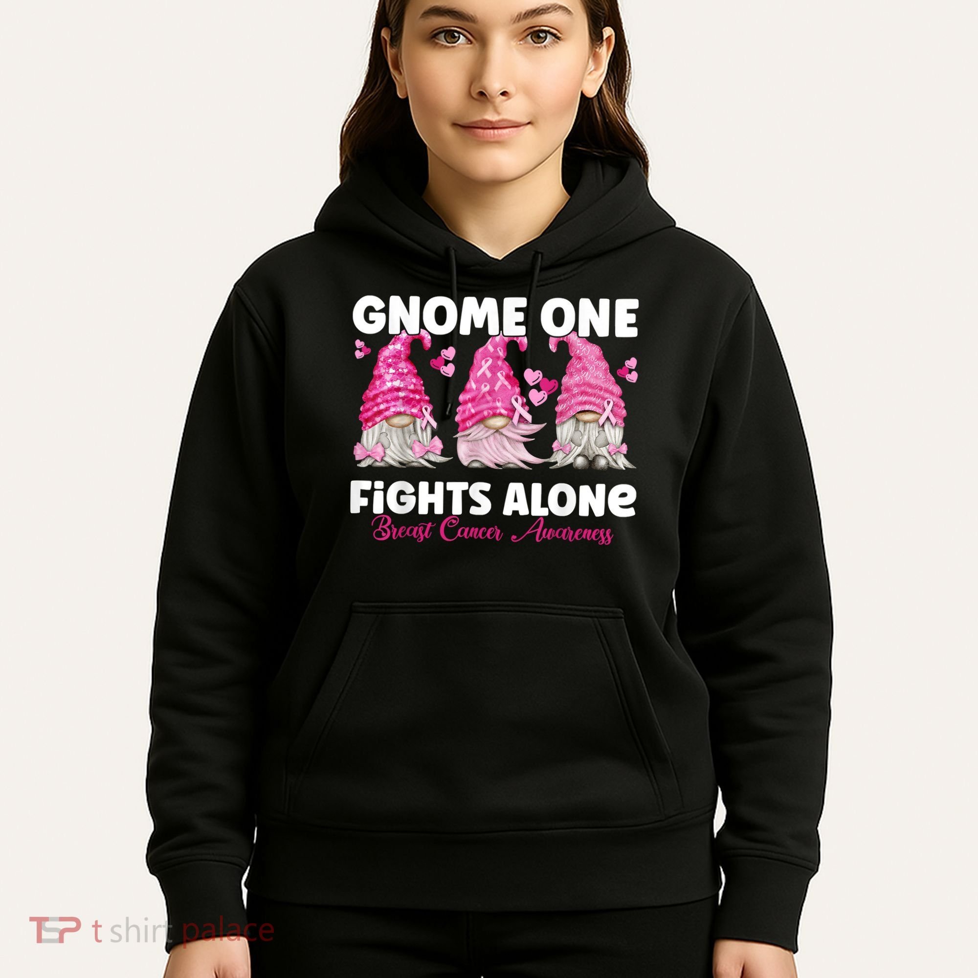 Gnome One Fights Alone Pink Breast Cancer Awareness Hoodie