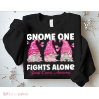Gnome One Fights Alone Pink Breast Cancer Awareness Sweatshirt thumb 2
