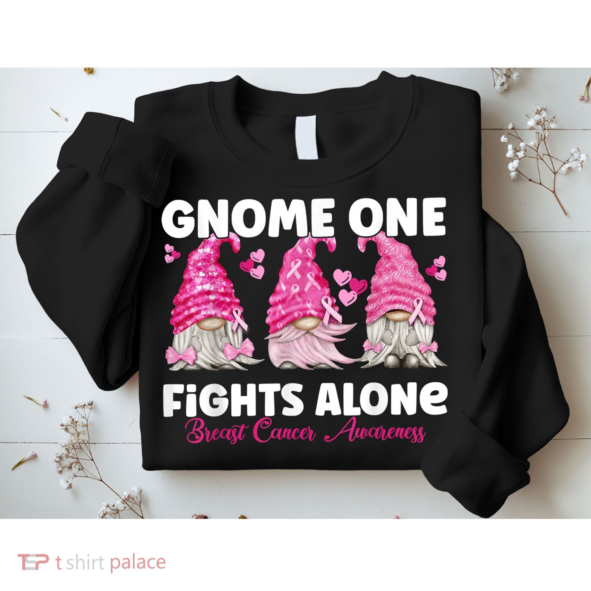 Gnome One Fights Alone Pink Breast Cancer Awareness Sweatshirt