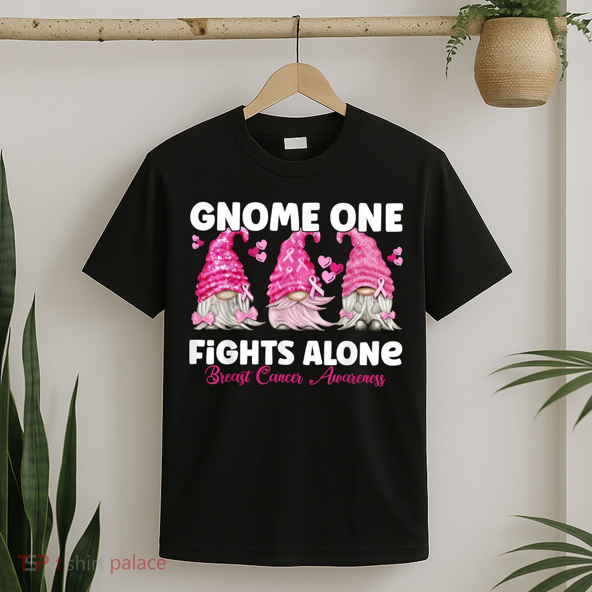 Gnome One Fights Alone Pink Breast Cancer Awareness T-Shirt