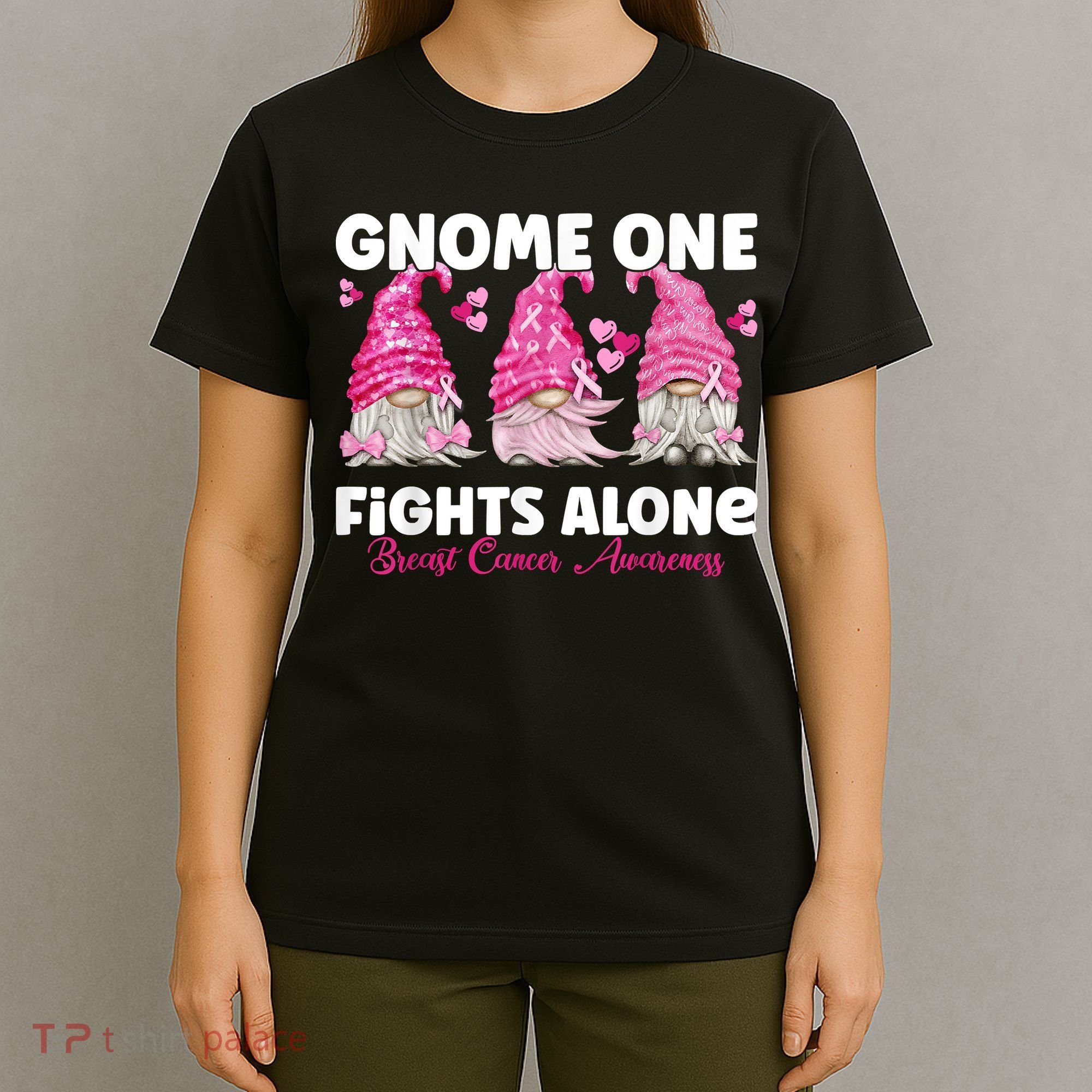 Gnome One Fights Alone Pink Breast Cancer Awareness T-Shirt