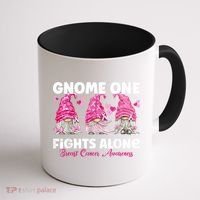 Gnome One Fights Alone Pink Breast Cancer Awareness Coffee Mug thumb 1