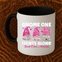 Gnome One Fights Alone Pink Breast Cancer Awareness Coffee Mug thumb 2