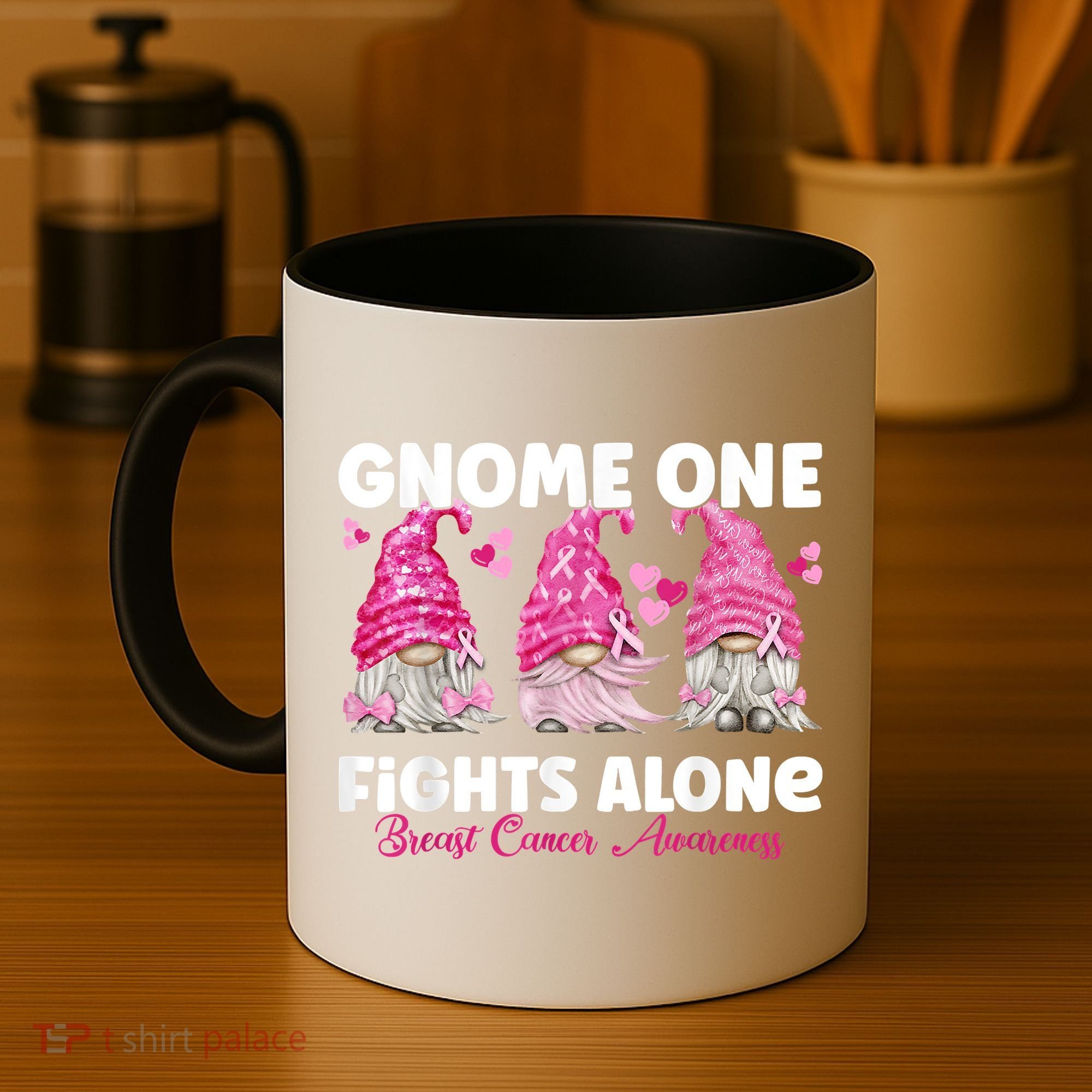 Gnome One Fights Alone Pink Breast Cancer Awareness Coffee Mug