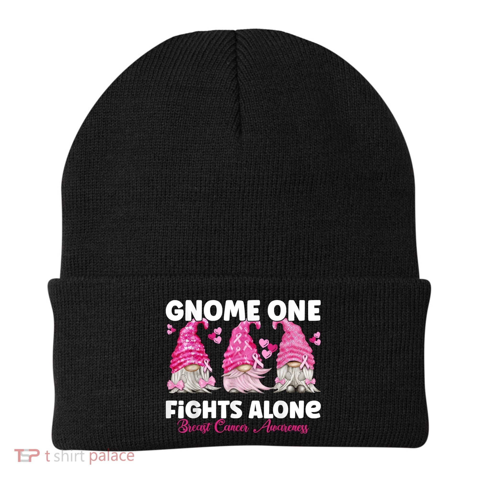 Gnome One Fights Alone Pink Breast Cancer Awareness Beanie