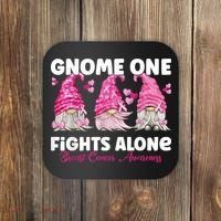 Gnome One Fights Alone Pink Breast Cancer Awareness Coaster thumb 0