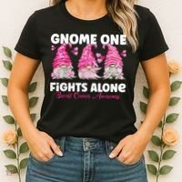 Gnome One Fights Alone Pink Breast Cancer Awareness Women's T-Shirt thumb 2