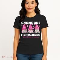 Gnome One Fights Alone Pink Breast Cancer Awareness Women's T-Shirt thumb 4
