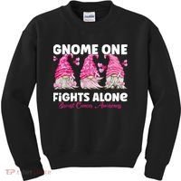 Gnome One Fights Alone Pink Breast Cancer Awareness Kids Sweatshirt thumb 0