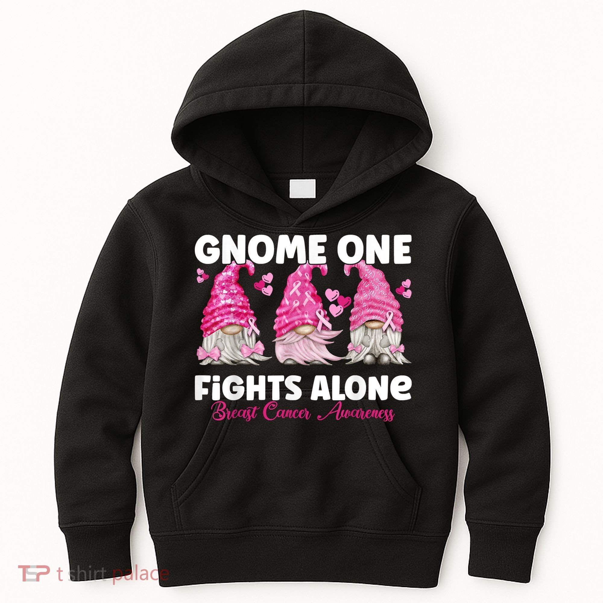 Gnome One Fights Alone Pink Breast Cancer Awareness Kids Hoodie