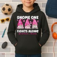 Gnome One Fights Alone Pink Breast Cancer Awareness Kids Hoodie thumb 2