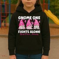 Gnome One Fights Alone Pink Breast Cancer Awareness Kids Hoodie thumb 3