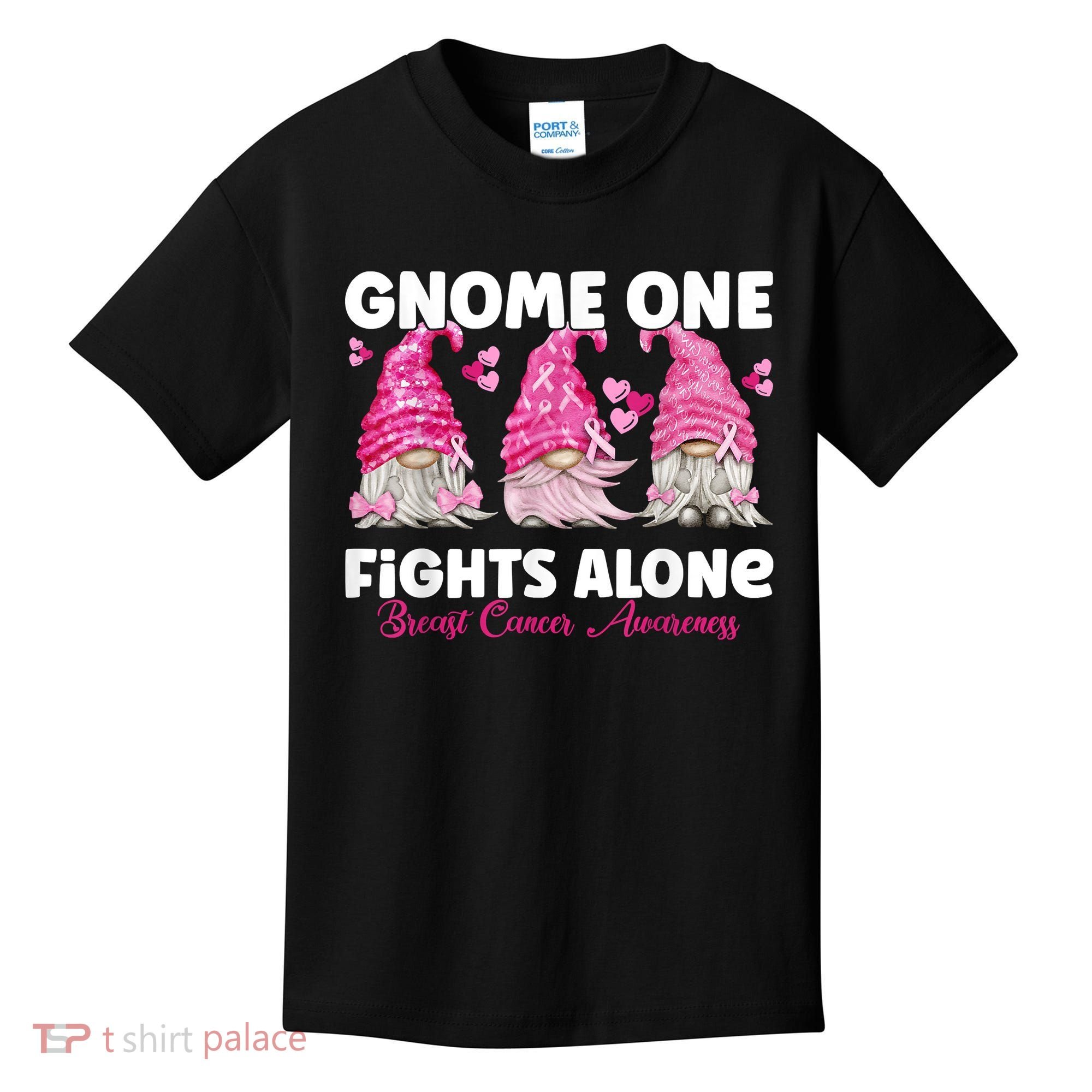 Gnome One Fights Alone Pink Breast Cancer Awareness Kids T-Shirt