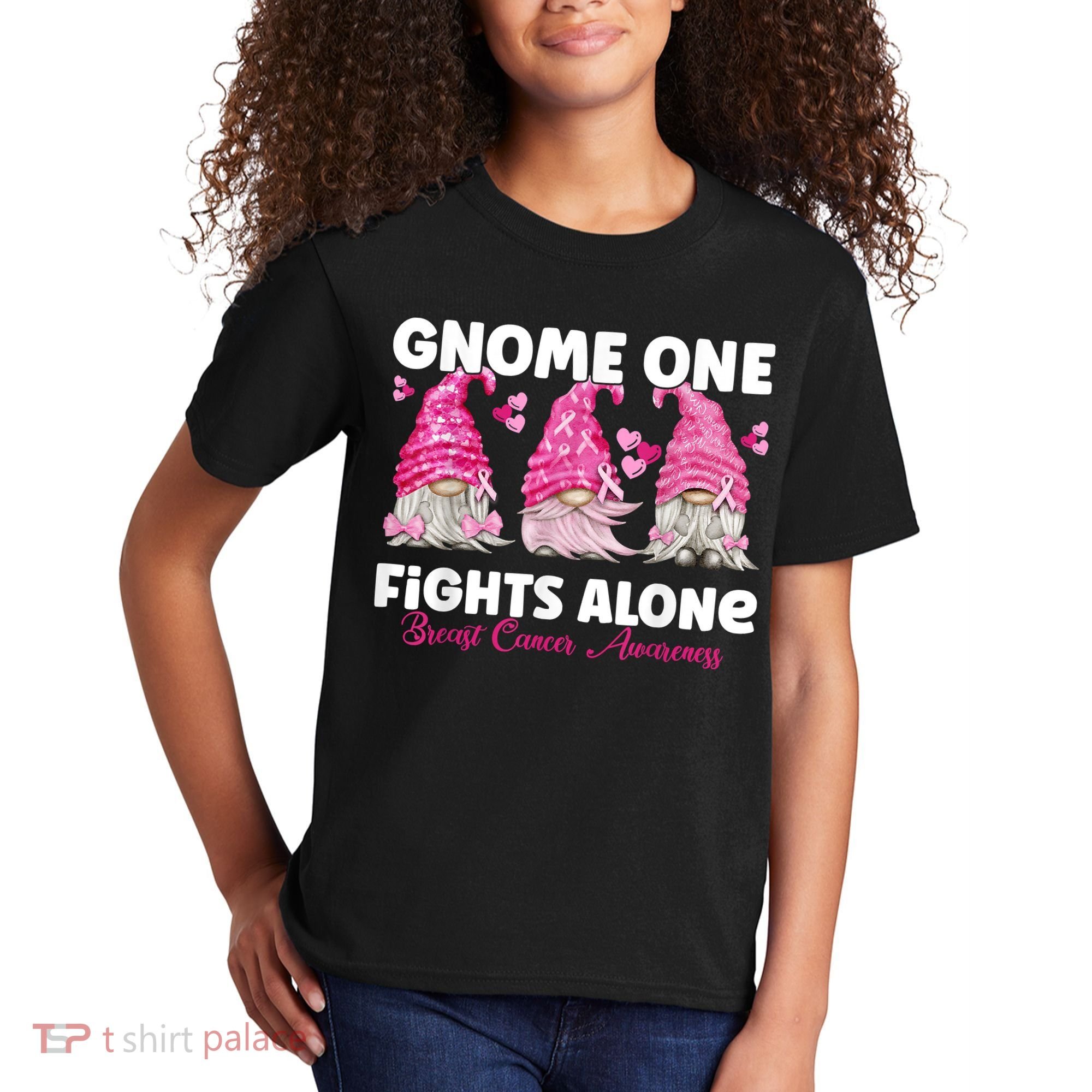 Gnome One Fights Alone Pink Breast Cancer Awareness Kids T-Shirt