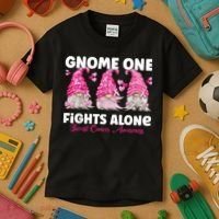 Gnome One Fights Alone Pink Breast Cancer Awareness Kids T-Shirt thumb 3