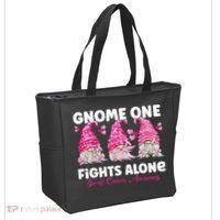 Gnome One Fights Alone Pink Breast Cancer Awareness Tote Bag thumb 2