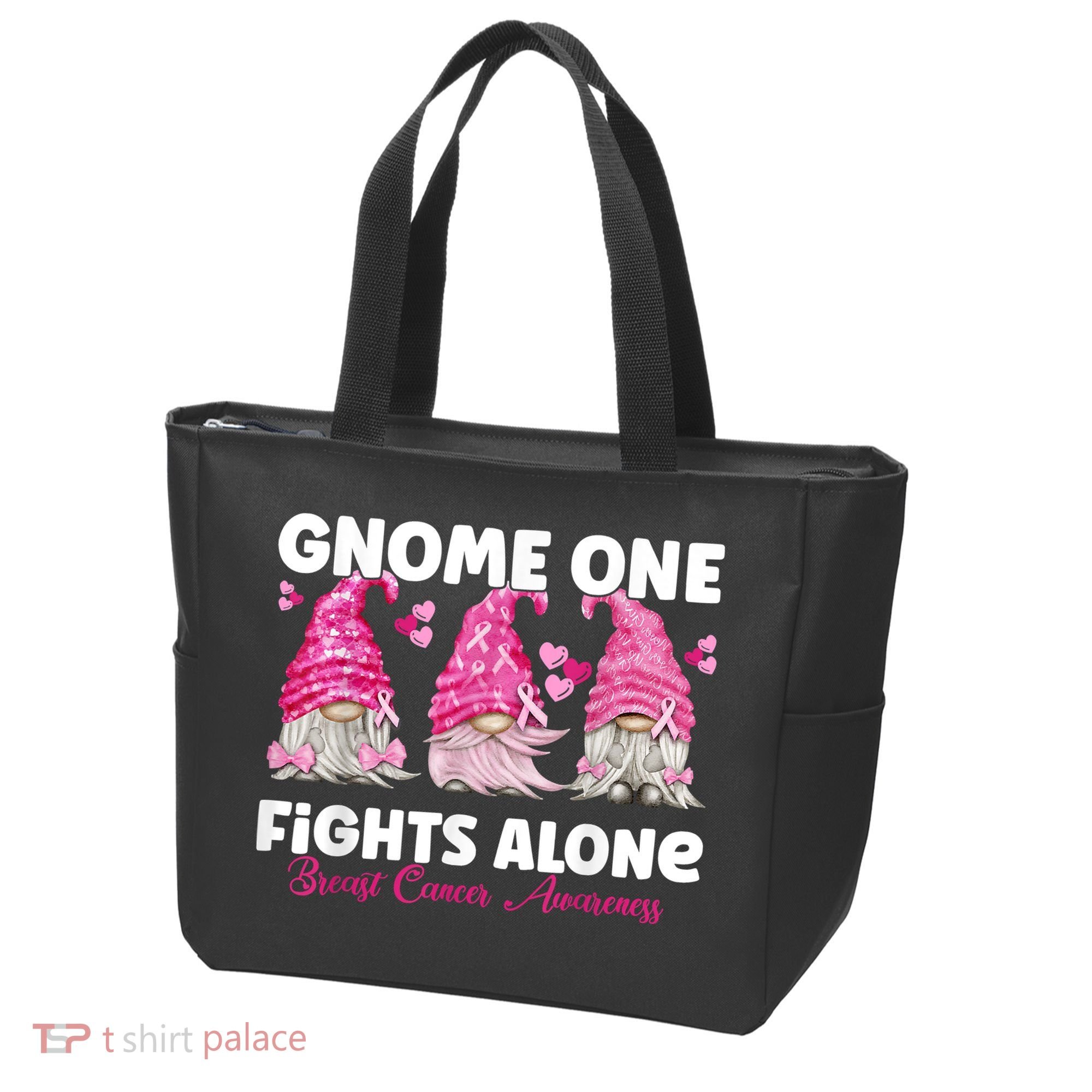 Gnome One Fights Alone Pink Breast Cancer Awareness Tote Bag