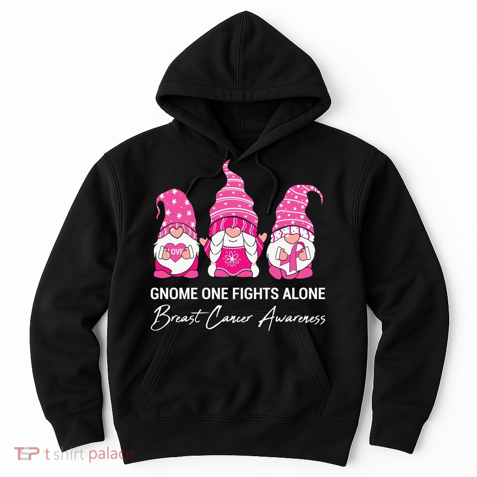 Gnomes One Fight Alone Pink Ribbon Breast Cancer Hoodie