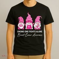 Gnomes One Fight Alone Pink Ribbon Breast Cancer T-Shirt thumb 3