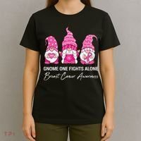 Gnomes One Fight Alone Pink Ribbon Breast Cancer T-Shirt thumb 4