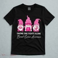 Gnomes One Fight Alone Pink Ribbon Breast Cancer T-Shirt thumb 5