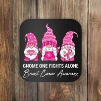 Gnomes One Fight Alone Pink Ribbon Breast Cancer Coaster thumb 0