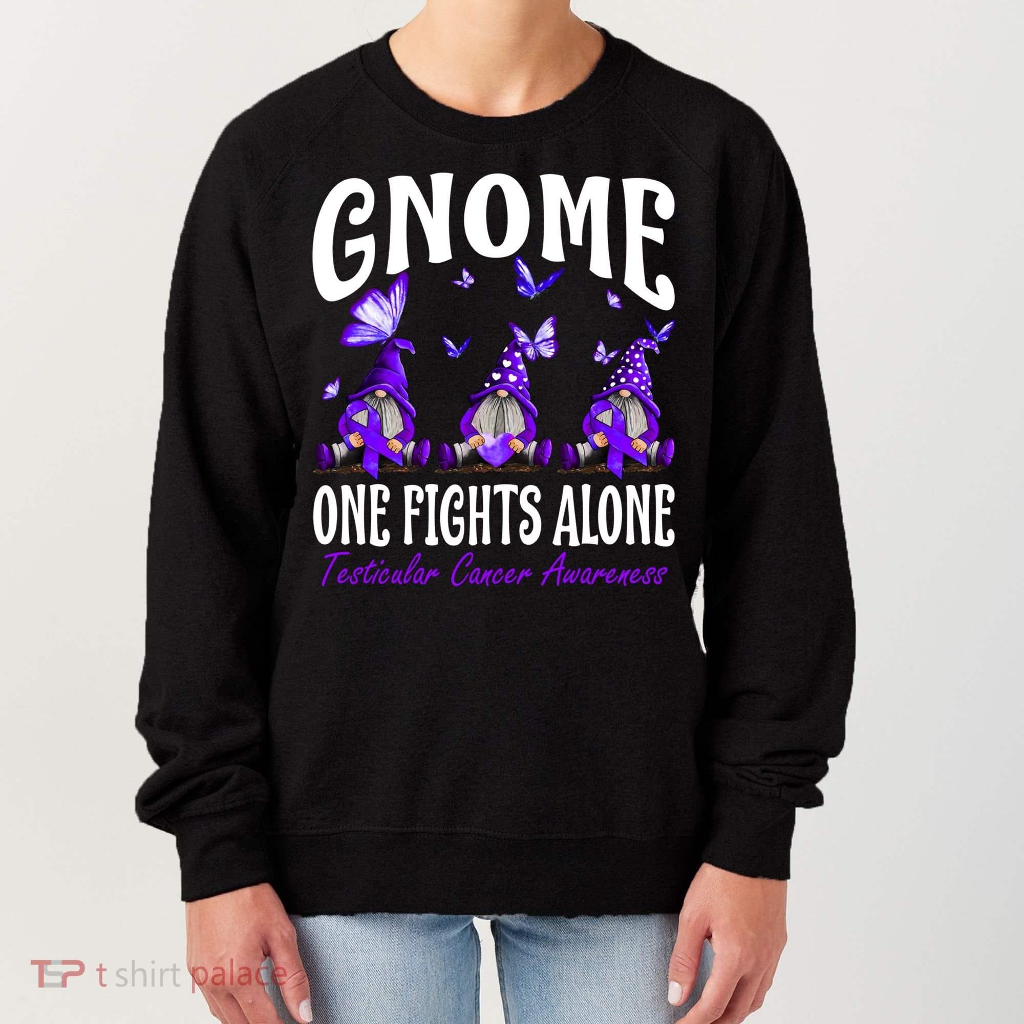 Gnome One Fights Alone Testicular Cancer Awareness Cute Gift Women's Sweatshirt