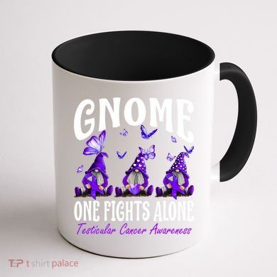 Gnome One Fights Alone Testicular Cancer Awareness Cute Gift Coffee Mug back