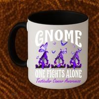 Gnome One Fights Alone Testicular Cancer Awareness Cute Gift Coffee Mug thumb 2