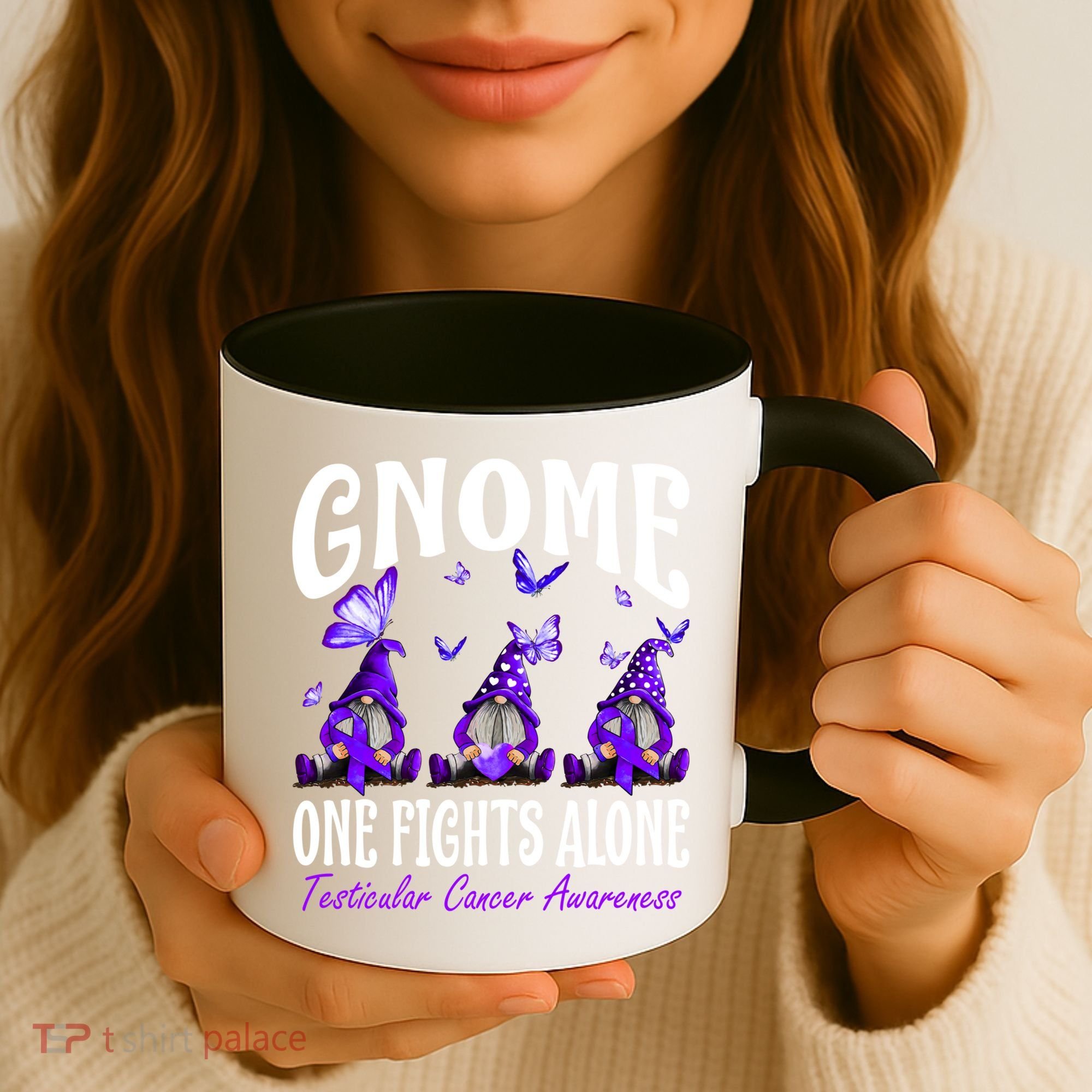 Gnome One Fights Alone Testicular Cancer Awareness Cute Gift Coffee Mug