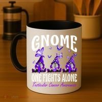 Gnome One Fights Alone Testicular Cancer Awareness Cute Gift Coffee Mug thumb 4