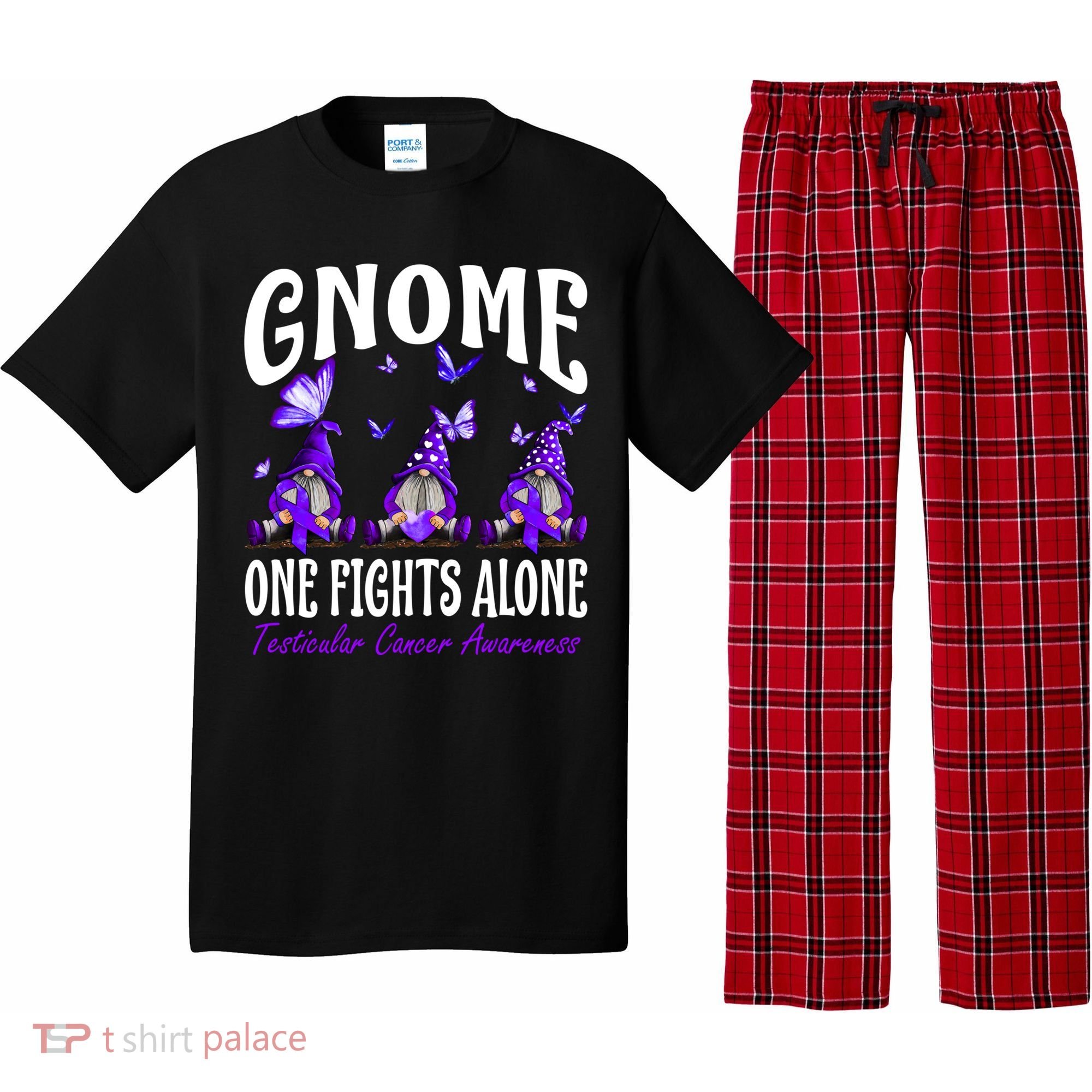 Gnome One Fights Alone Testicular Cancer Awareness Cute Gift Pajama Set