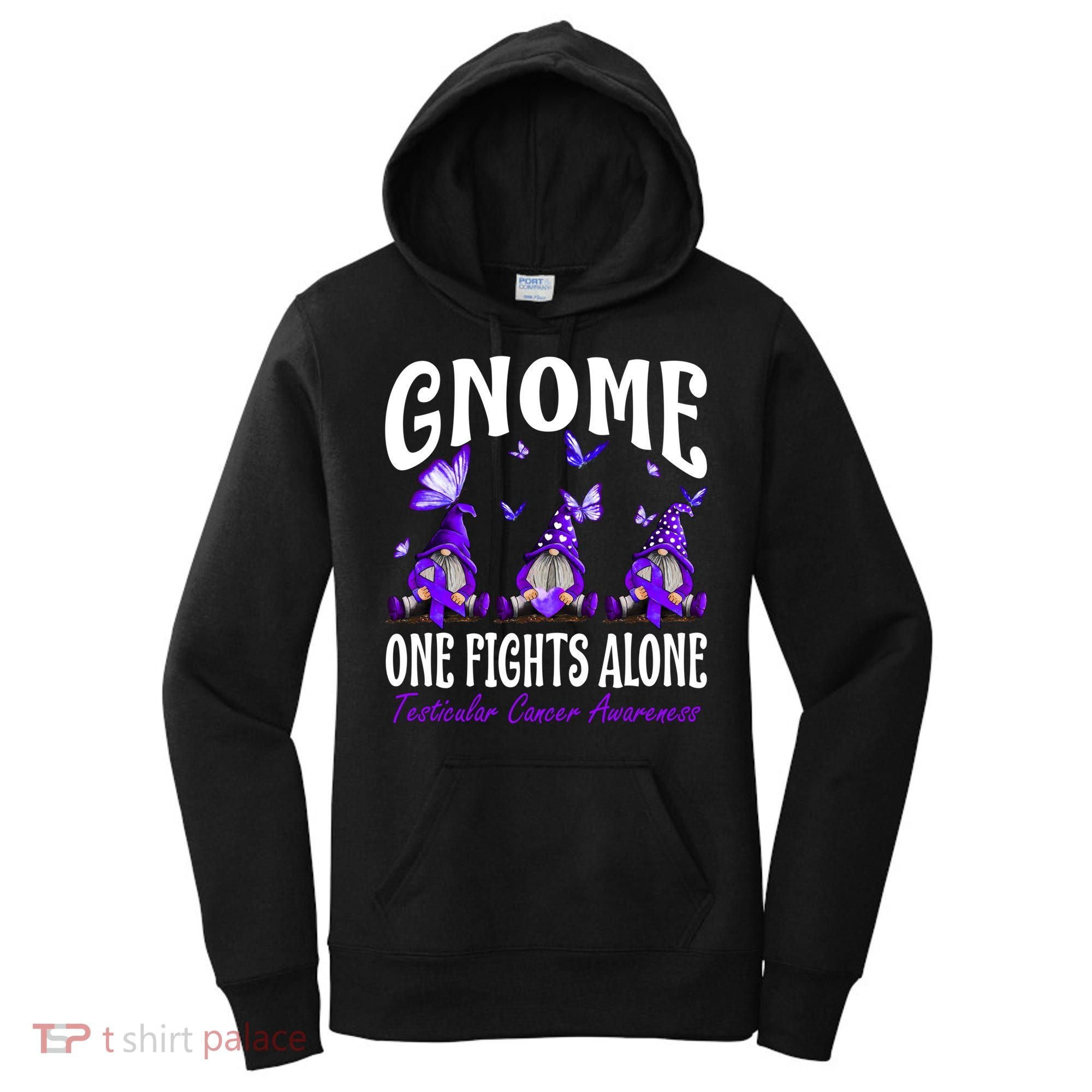 Gnome One Fights Alone Testicular Cancer Awareness Cute Gift Women's Hoodie
