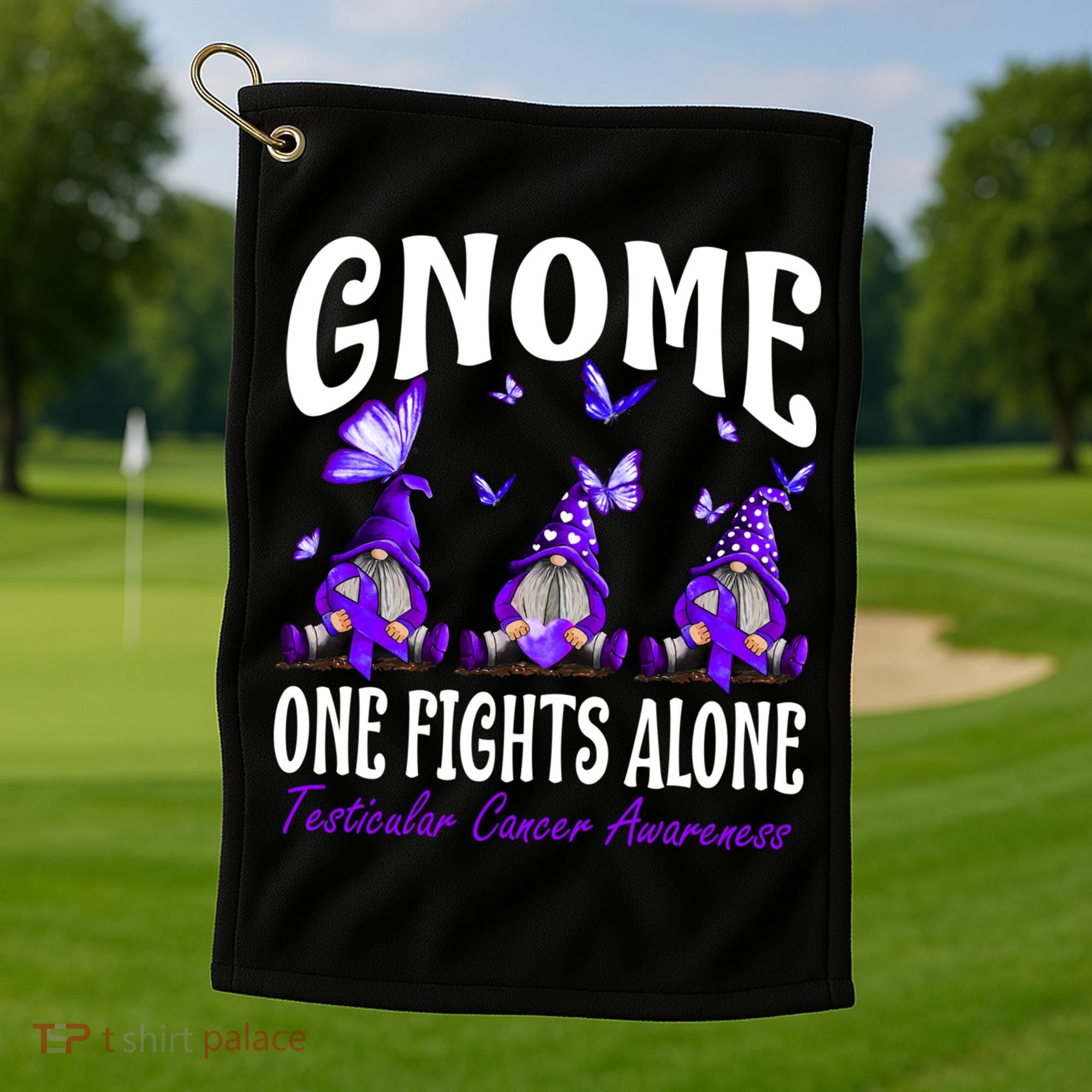 Gnome One Fights Alone Testicular Cancer Awareness Cute Gift Golf Towel