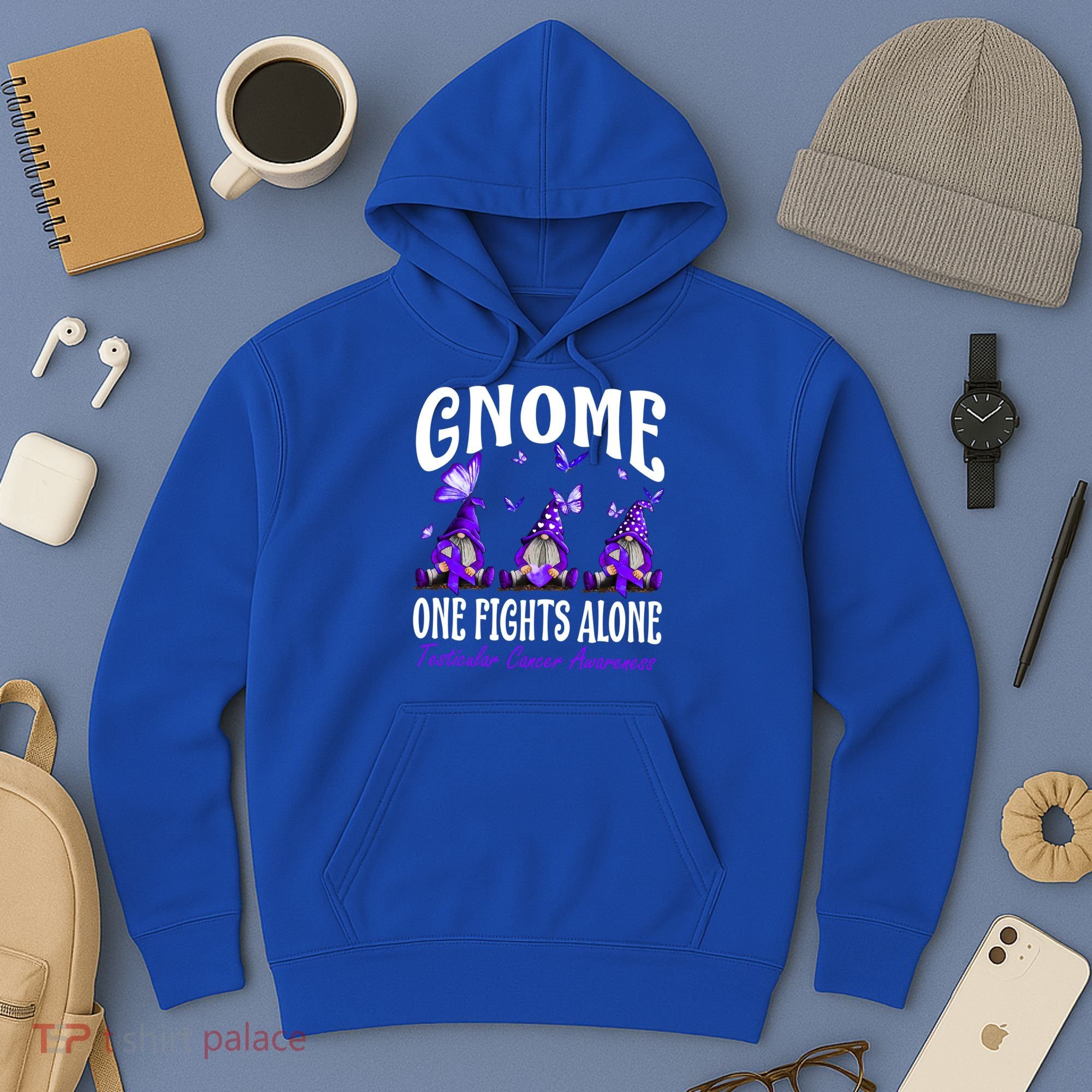 Gnome One Fights Alone Testicular Cancer Awareness Cute Gift Hoodie