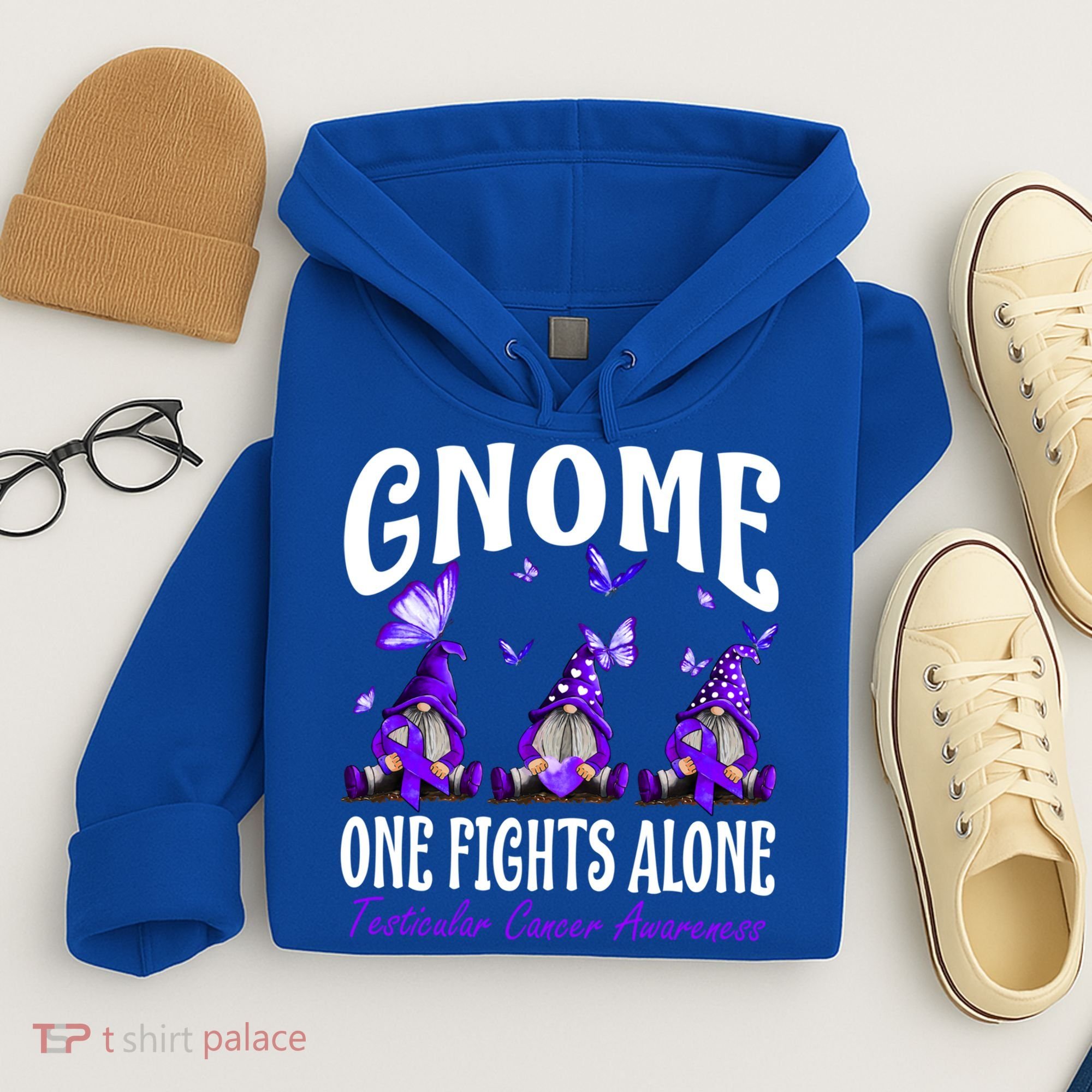 Gnome One Fights Alone Testicular Cancer Awareness Cute Gift Hoodie