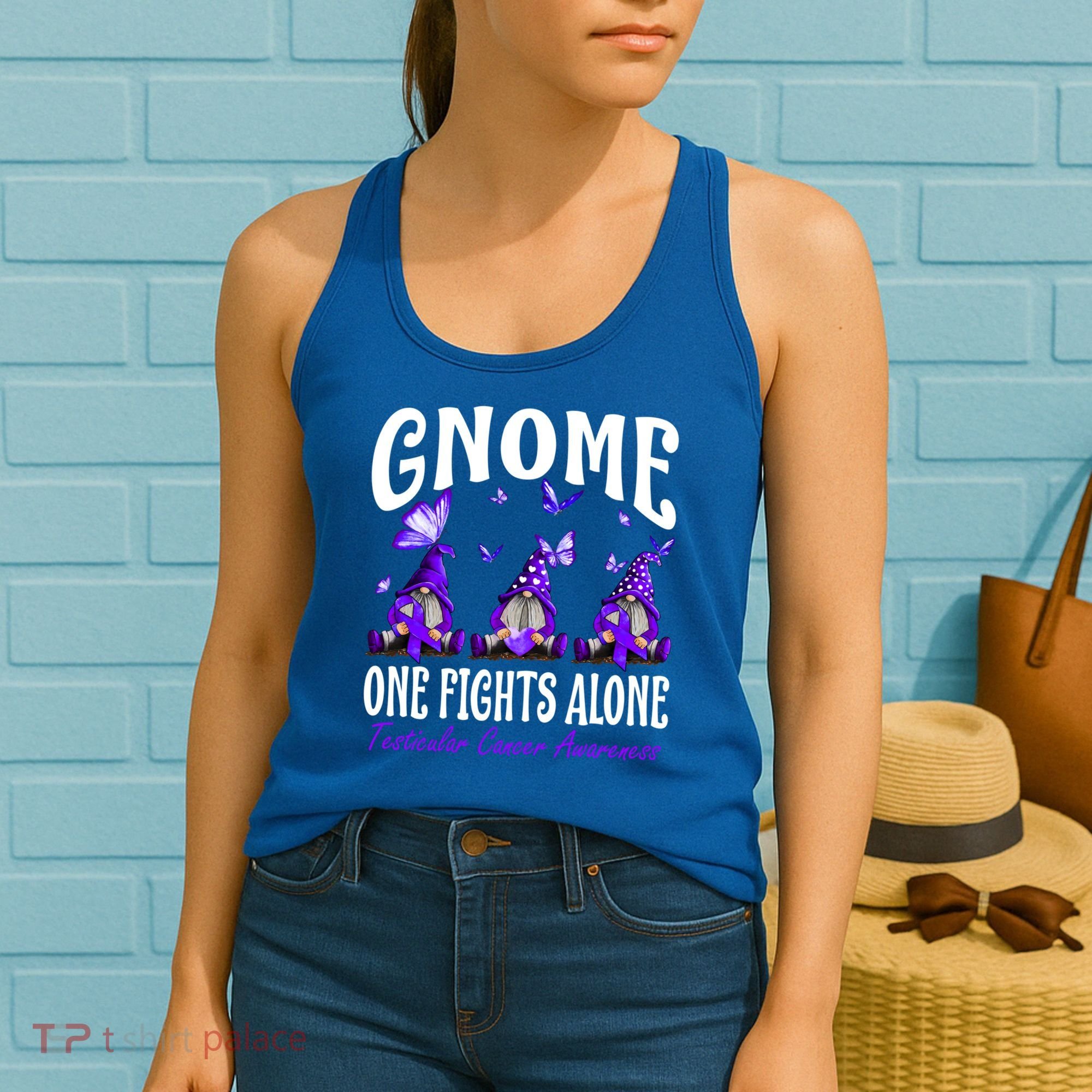 Gnome One Fights Alone Testicular Cancer Awareness Cute Gift Women's Tank Top