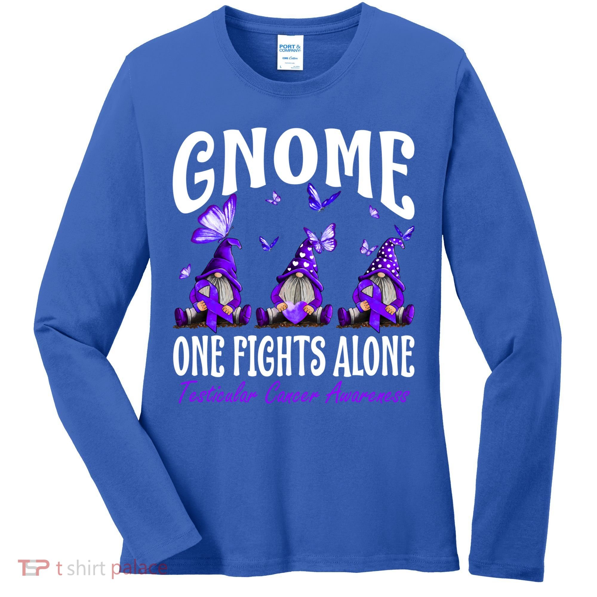 Gnome One Fights Alone Testicular Cancer Awareness Cute Gift Women's Long Sleeve Shirt