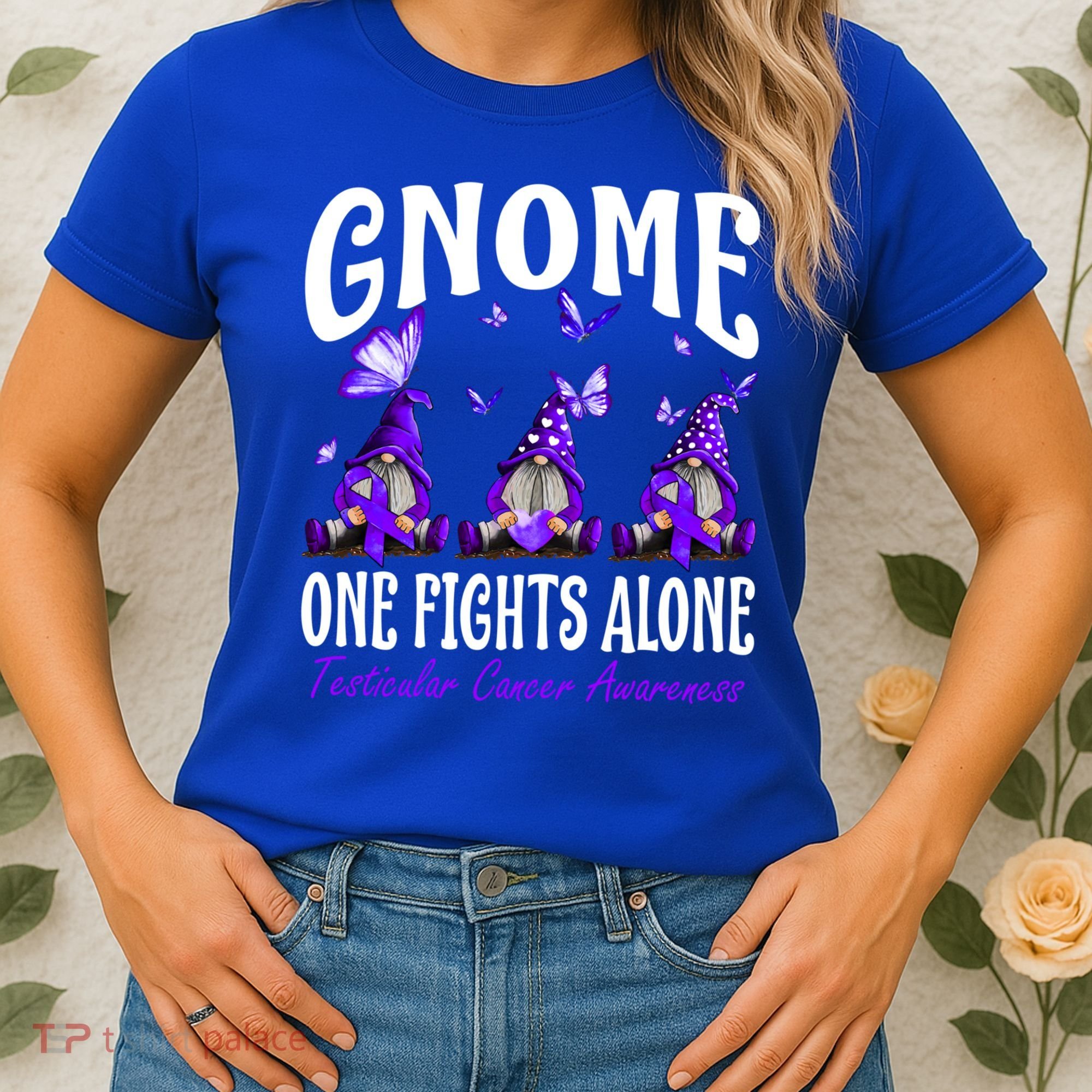 Gnome One Fights Alone Testicular Cancer Awareness Cute Gift Women's T-Shirt