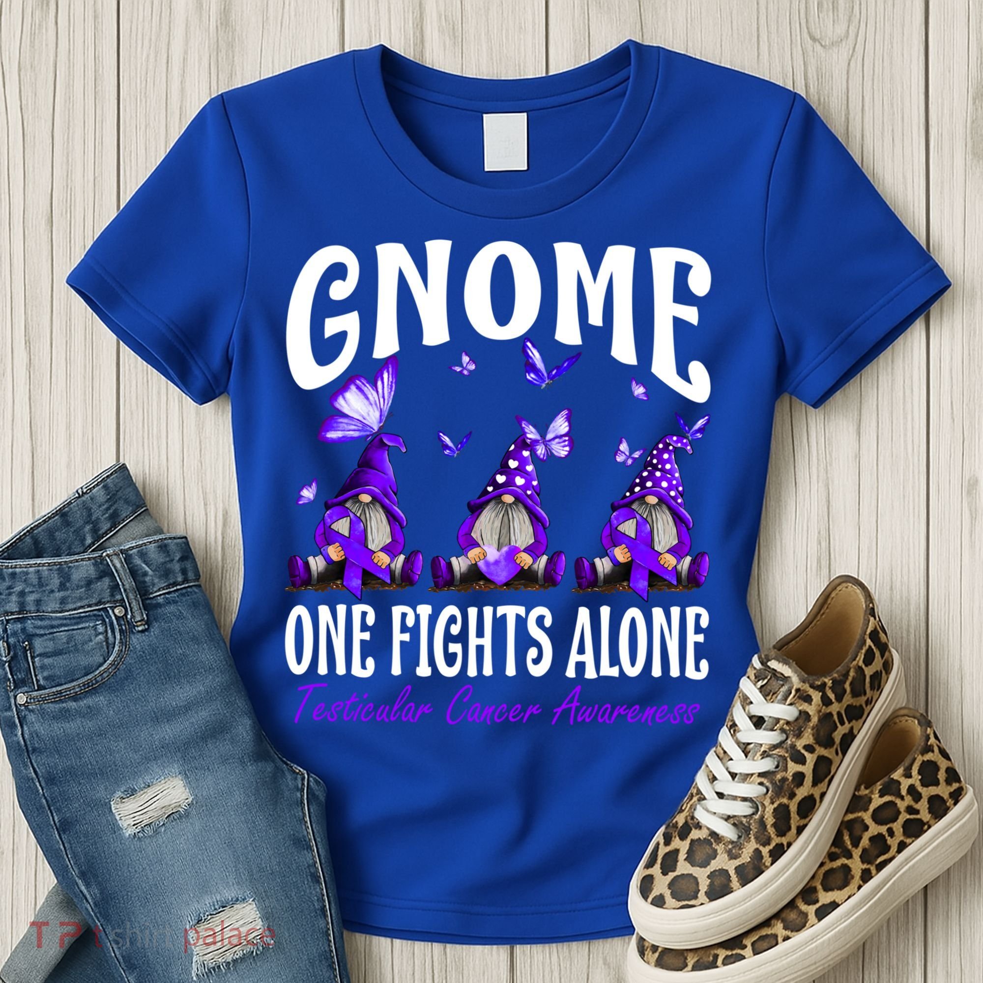 Gnome One Fights Alone Testicular Cancer Awareness Cute Gift Women's T-Shirt
